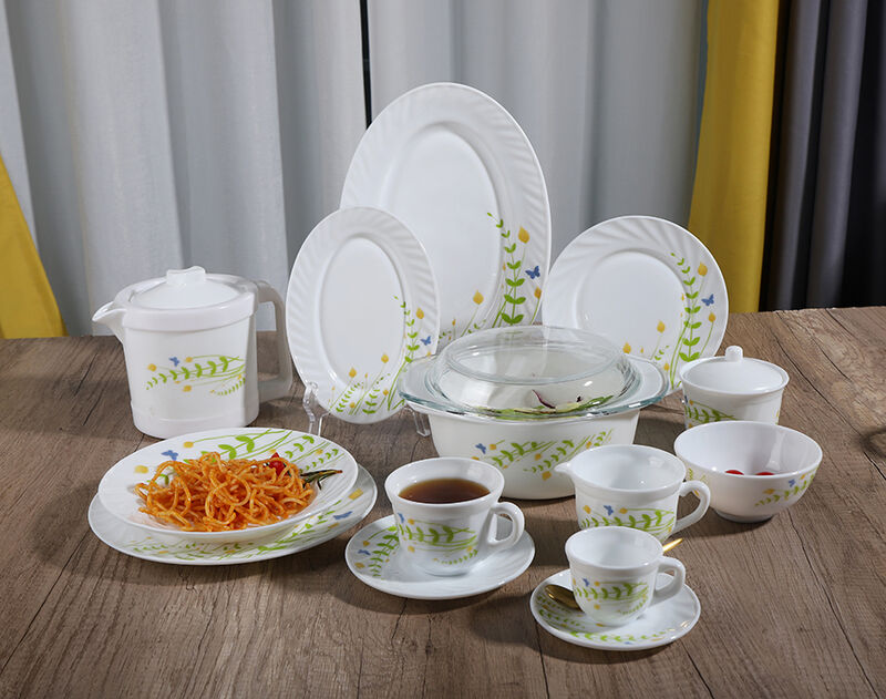Белый опаловый декор, 58 предметов, обеденный набор посуды