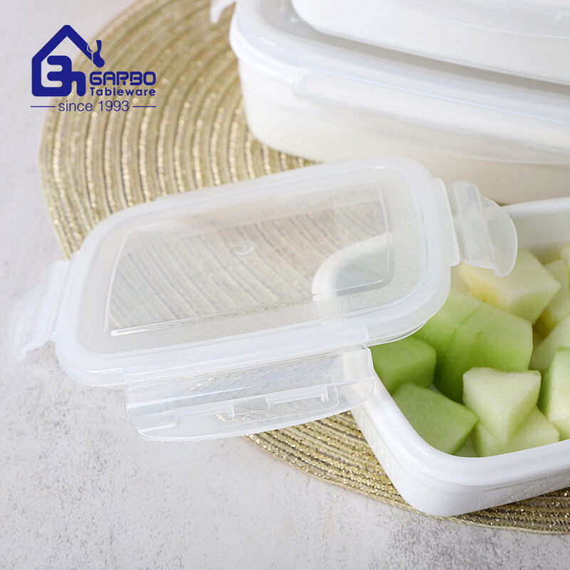 3 pieces custom print clear white porcelain food container set ceramic lunch box with lid