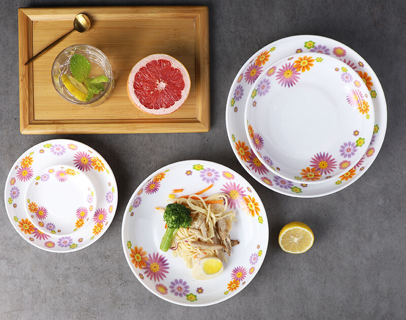 round opal dinnerware plates set with flower decal for kitchen sales