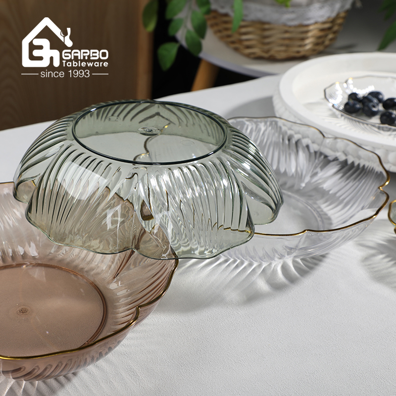PET materia FDA safe 6.3inch fruit plate with golden rim