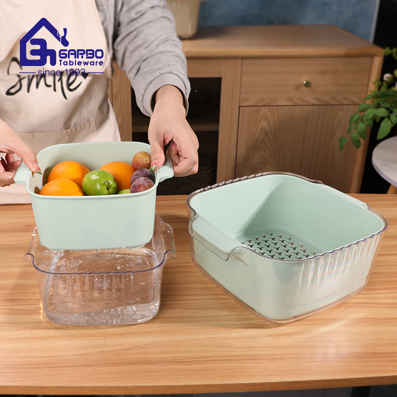 American market hot sale mint green colored plastic draining basket with handlec