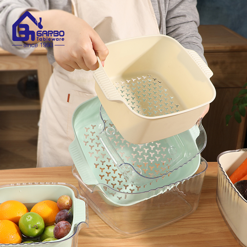 High Quality Household Kitchenware PET Drain Basket Plastic Vegetable Washing Basin Filter Fruit Basket