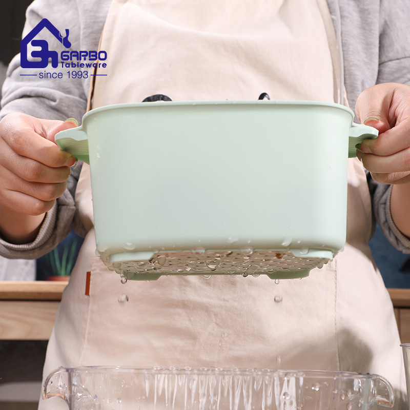 Wholesale Multifunctional Vegetable Colander Basket Nordic Green Color Double Layer Drain Basket