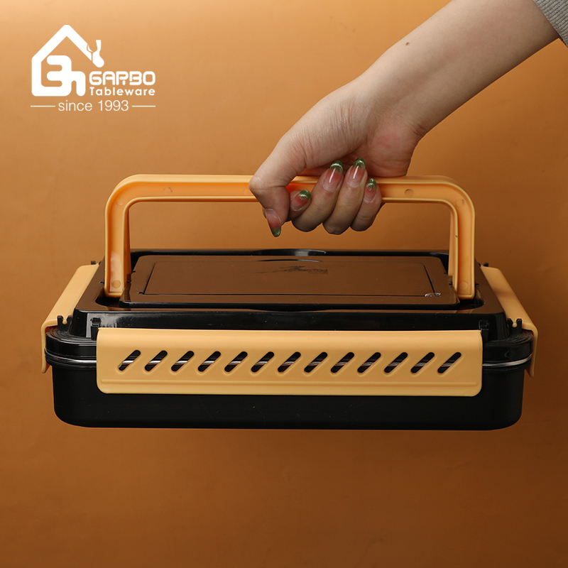 PP plastic Outside Holder Inner 304 Stainless Steel Portable Lunch Box with 5 Dividers and Chopsticks and Spoon