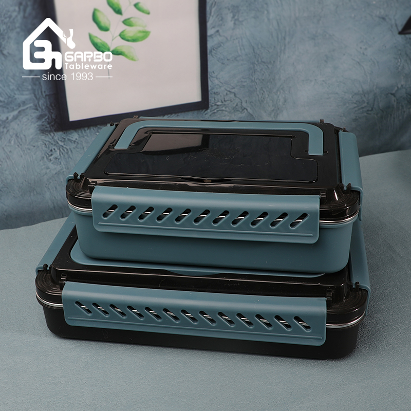 PP plastic Outside Holder Inner 304 Stainless Steel Portable Lunch Box with 5 Dividers and Chopsticks and Spoon