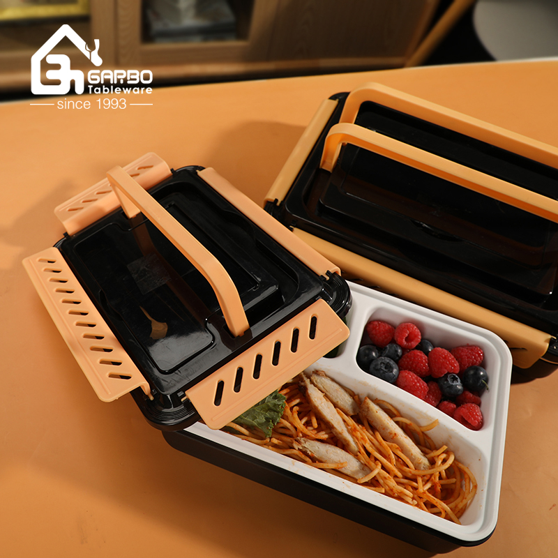 Food grade 304ss stainless steel 4 dividers food storage bento box with portable handle