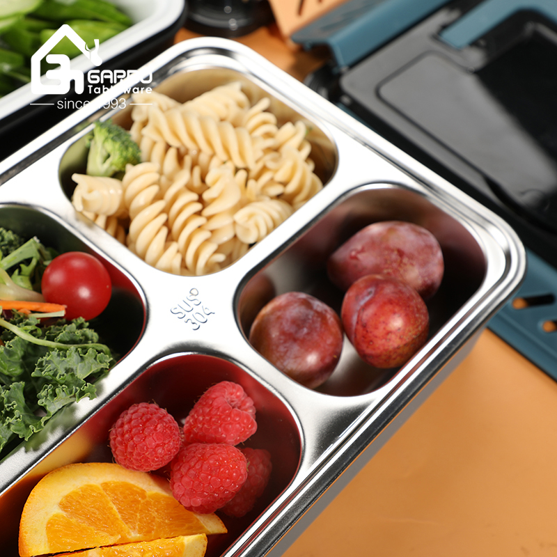 18/8 heavy duty stainless steel food container with spoon and chopsticks