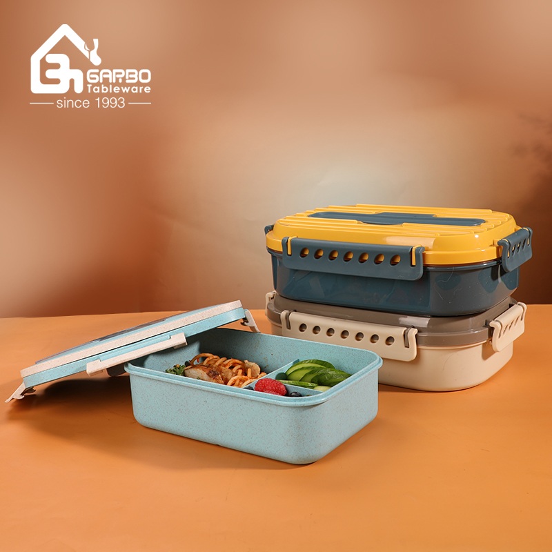Home use blue plastic lunch box with yellow color lid from China professional wholesaler