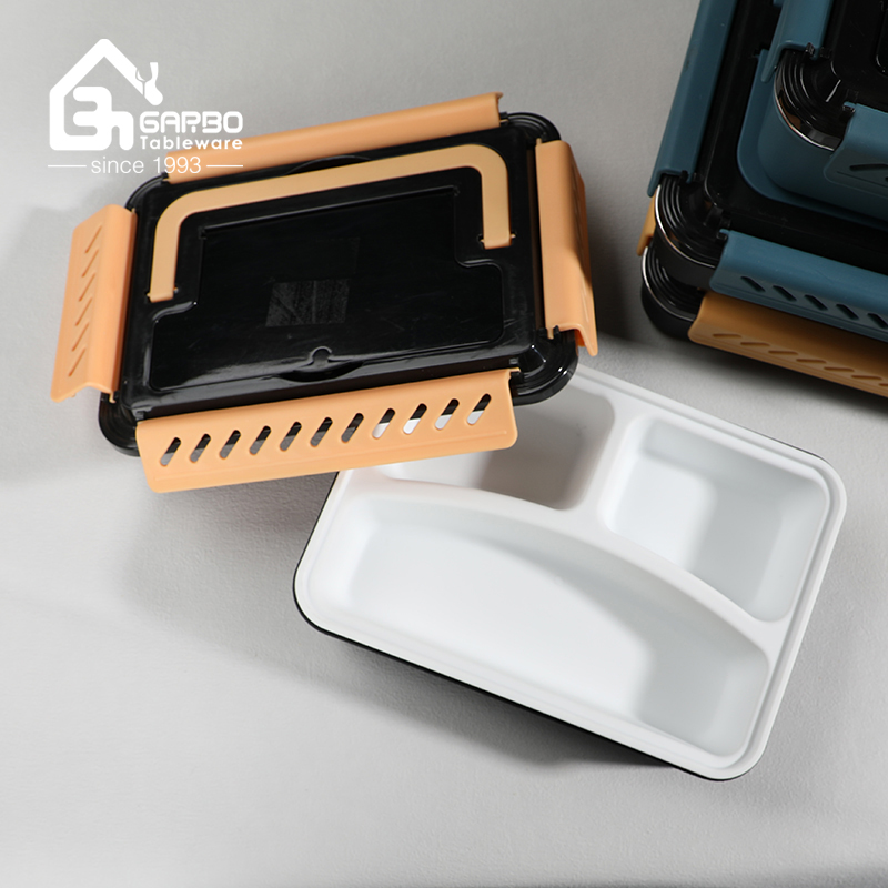 Home use blue plastic lunch box with yellow color lid from China professional wholesaler