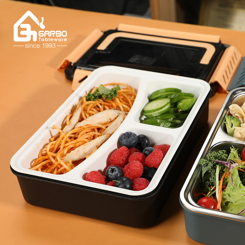 Home use blue plastic lunch box with yellow color lid from China professional wholesaler