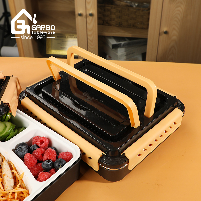 Home use blue plastic lunch box with yellow color lid from China professional wholesaler