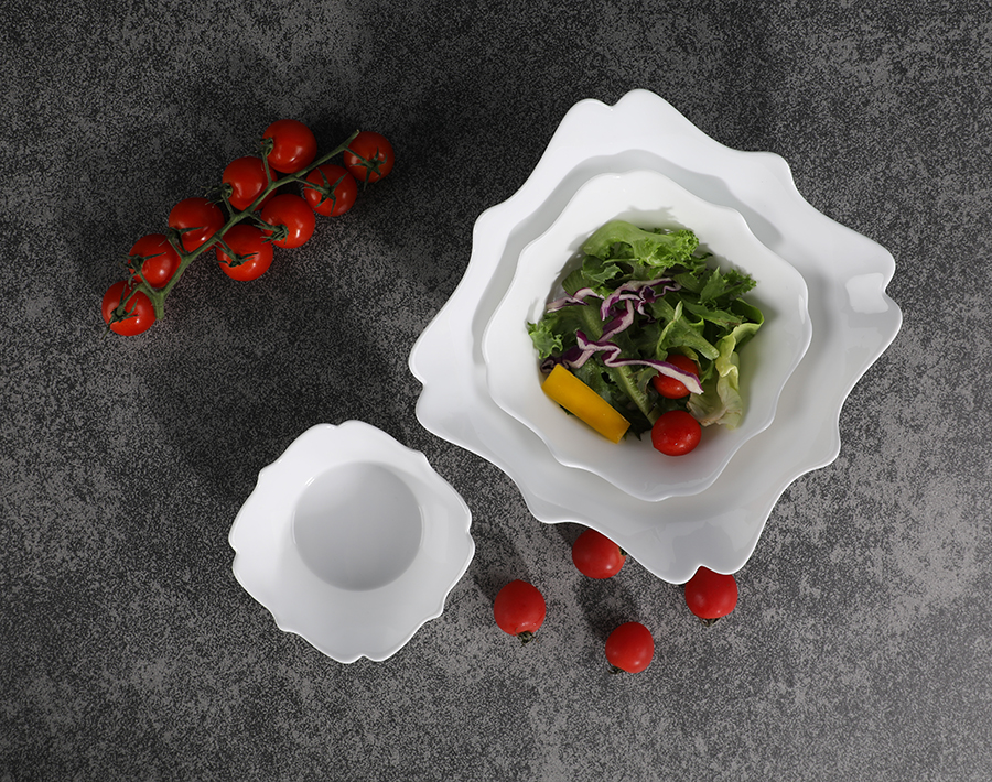 Wholesale white 10 inch square glass bowl for salad fruit