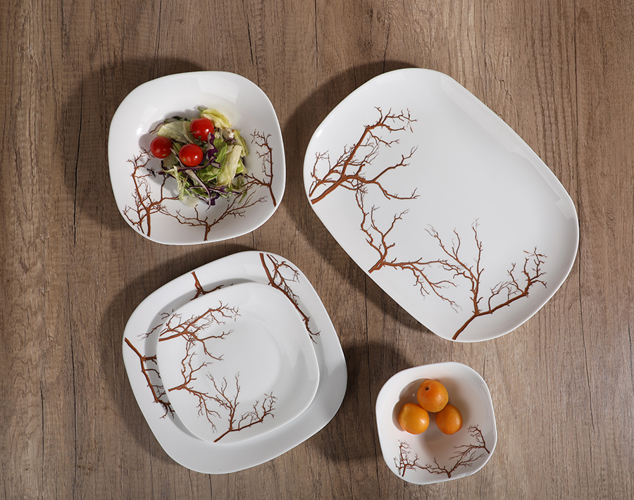 Square Glass Plate and Bowl with Customized Design