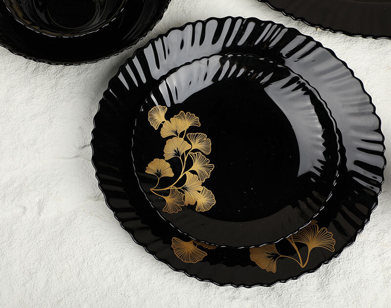 33pcs Black Opal Dinnerware Set with Ginkgo Leaf Decor