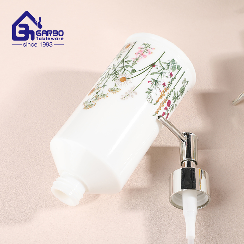 Custom-made white opal glass hand sanitizer dispenser bottles