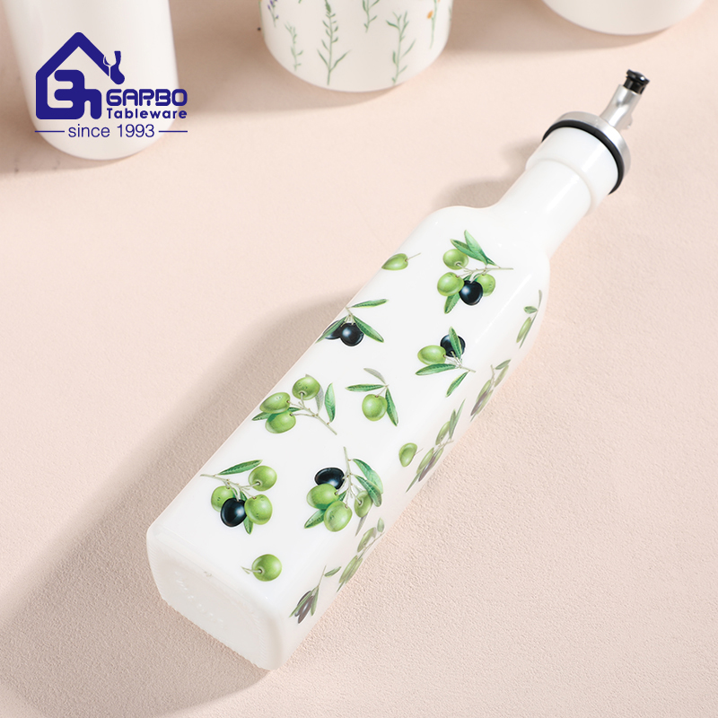 Wholesale White Opal Glass Dispenser with Floral & Olive Print