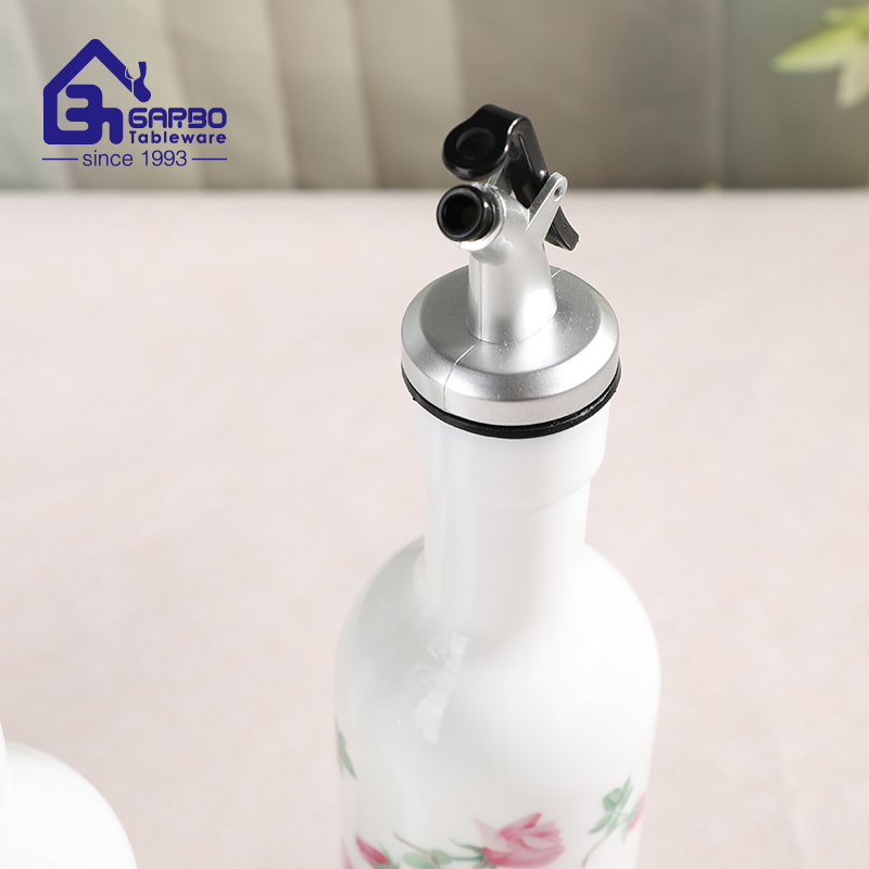 Wholesale White Opal Glass Dispenser with Floral & Olive Print