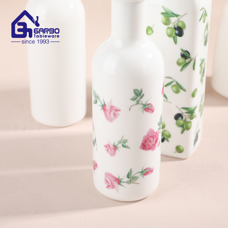 Wholesale White Opal Glass Dispenser with Floral & Olive Print