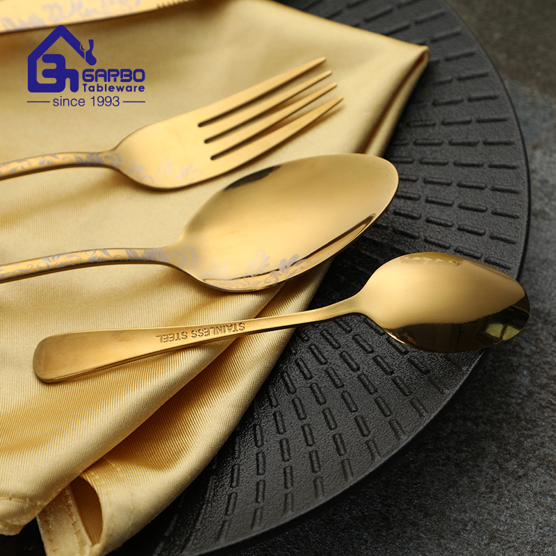 MOQ 3000PCS gold laser engraved flatware set for wholesale