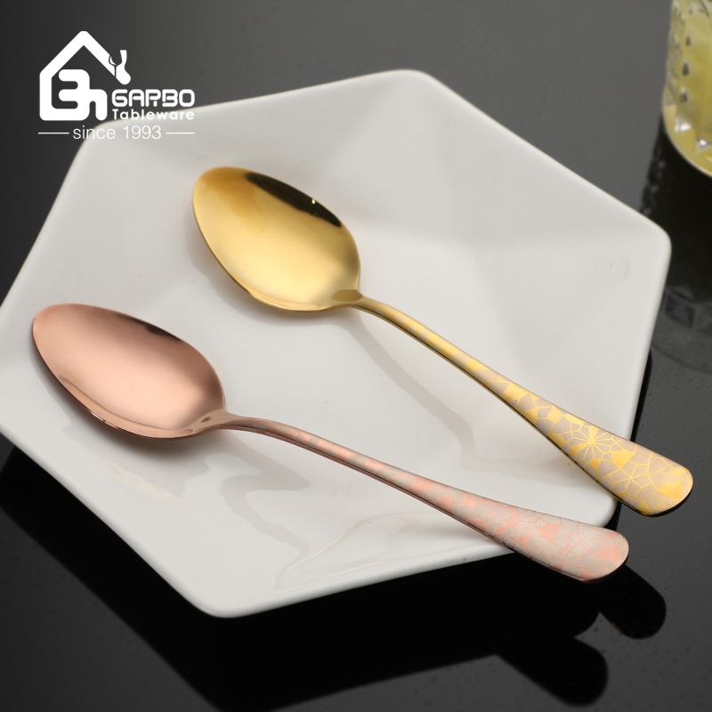 rose golden dinner spoon with laser design handle 