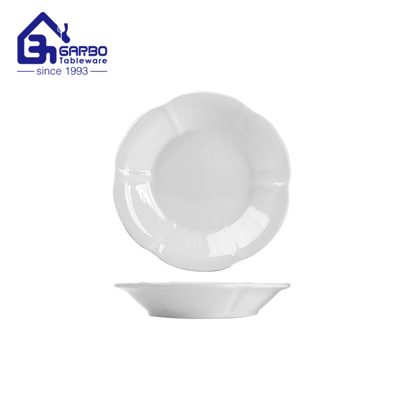 Juego de platos hondos de porcelana con forma de flor de plato de cerámica blanca transparente en stock