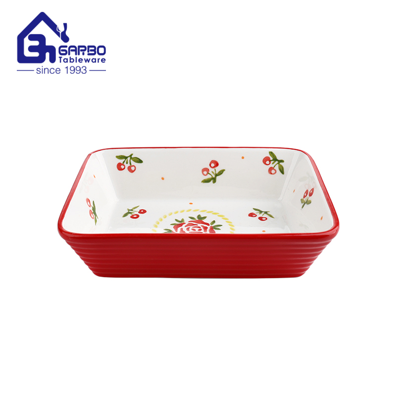 Esmalte de color y estampado de calcomanías plato de cerámica para hornear retangle juego de platos para hornear kitenchen platos de cocina de porcelana