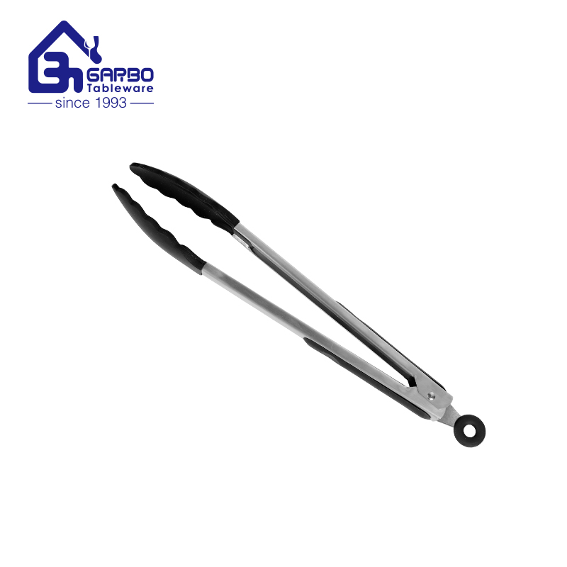 Garbo kitchen tongs silicone BBQ tongs wholesale factory stainless steel food tongs with Non-Stick silicone tips