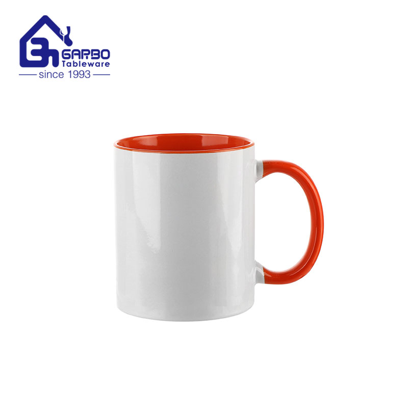 Tasse de lait en céramique de couleur orange de 350ml, logo personnalisé ODM/OEM