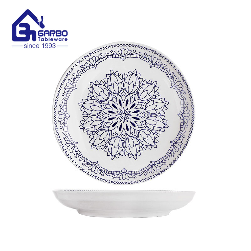 Assiette plate en porcelaine de 8 pouces, plat alimentaire en céramique à impression complète, ensemble d'assiettes profondes