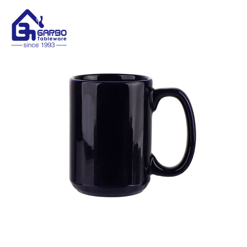Stoneware ceramic water mug full deep black  cup with big handle office drinking mugs