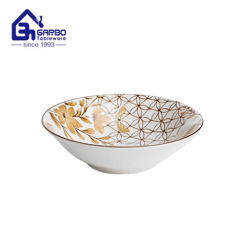 Cuenco de cerámica grande de 7 pulgadas, vajilla de cocina con estampado de esmalte de color interior, cuencos de sopa de porcelana