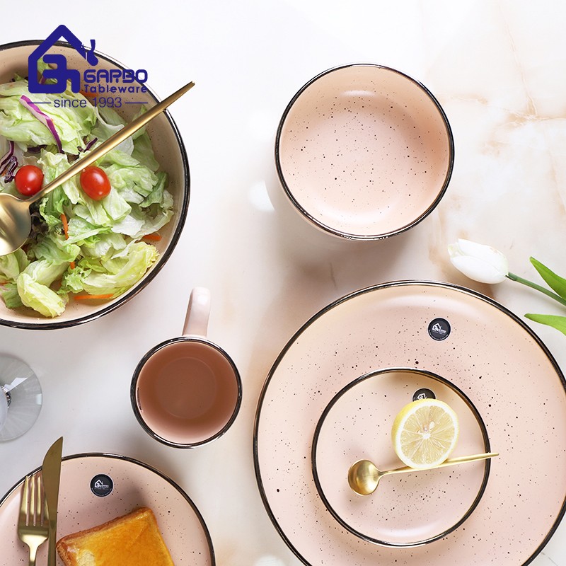 Service de vaisselle en céramique, bol et assiette en grès, tasse à café pour hôtel, 24 pièces