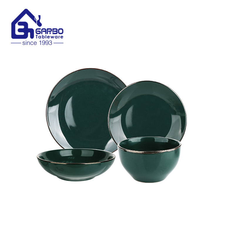 Service de table en céramique et grès, 16 pièces, fabricant chinois, de couleur vert foncé