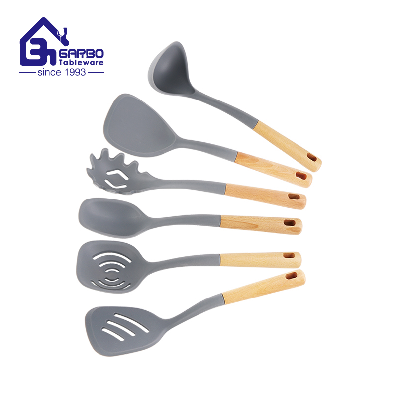 ENSEMBLE 6PCS OUTILS DE CUISINE DE HAUTE QUALITÉ AVEC POIGNÉE EN BAMBOU