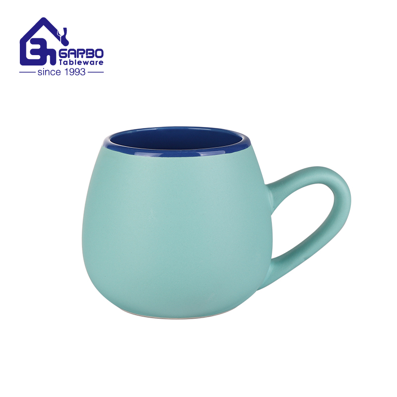 510ml stoneware mug with inner dark and outer green color factory in China