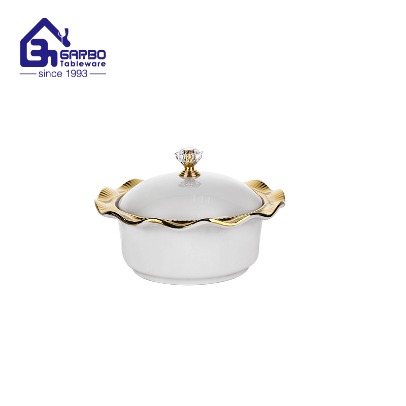 High end 5inch porcelain serving bowl with electroplating edge