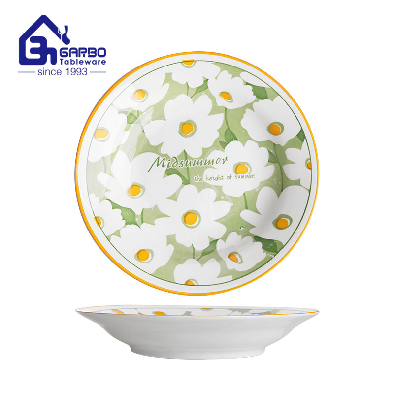 China manufacturer 9inch printing design porcelain plate for soup serving