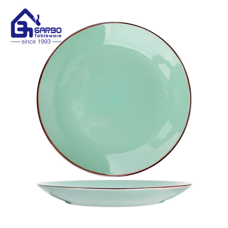 Green Color Stoneware Dinner Plate 10.63-inch Simple Glazed Serve Plate