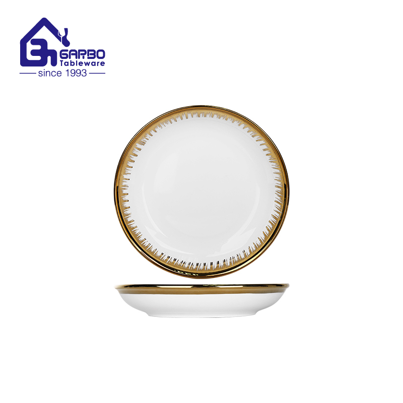 Bulk order 7 inch gold rim porcelain fruit plate for serving