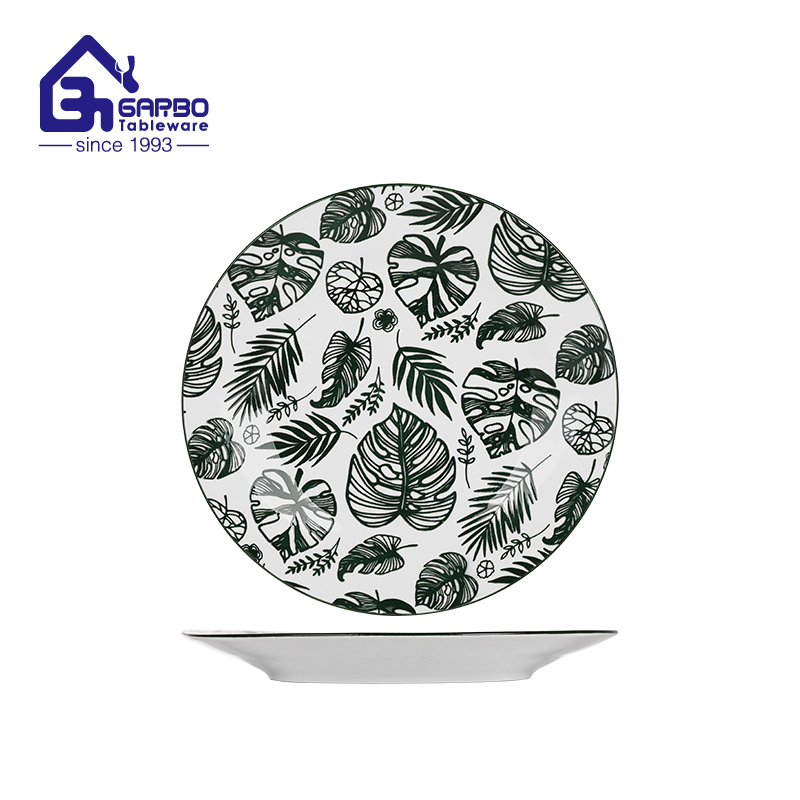Garbo 9-Inch Stoneware Flat Plate with Tropical Leaf Print