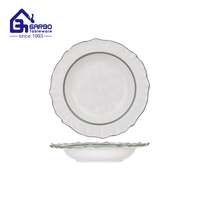 8.5 inch elegant white porcelain deep plate with gold rim
