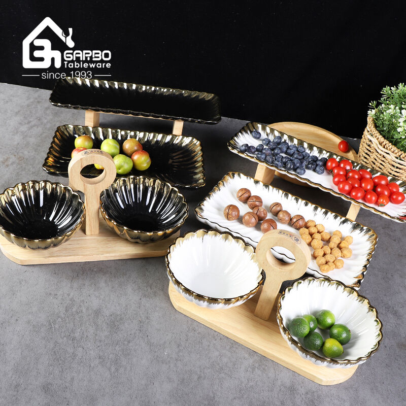 Question and answer recommendation: Chaozhou-made reinforced porcelain electroplated gold with wooden frame ceramic set, showing quality and style