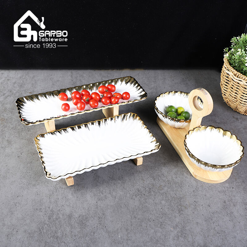 Question and answer recommendation: Chaozhou-made reinforced porcelain electroplated gold with wooden frame ceramic set, showing quality and style