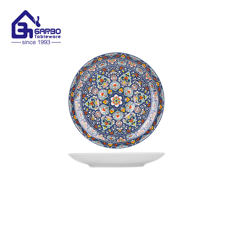 High quality porcelain dessert plate with blue decal