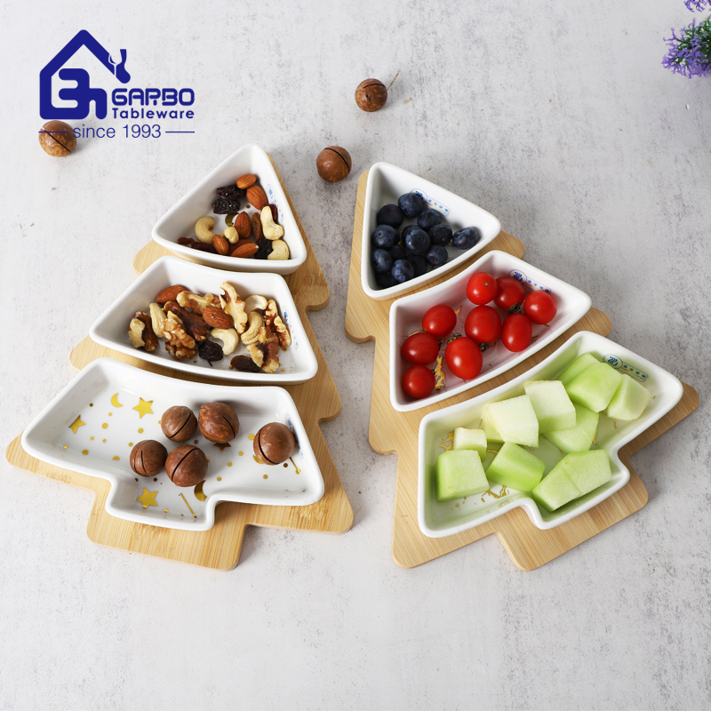 Creativity and practicality coexist: Garbo Tableware Christmas tree-shaped laminated porcelain dessert plate set