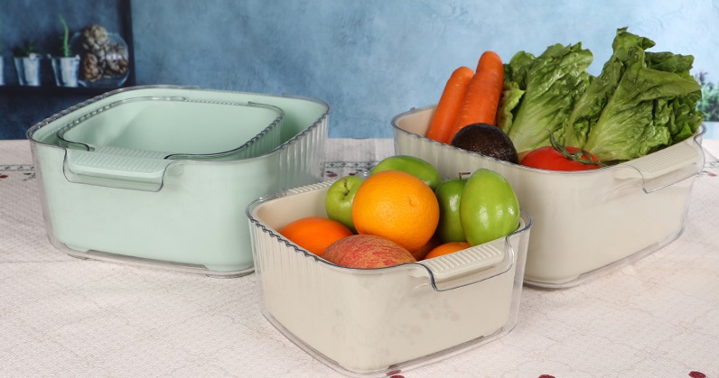 High Quality Household Kitchenware PET Drain Basket Plastic Vegetable Washing Basin Filter Fruit Basket