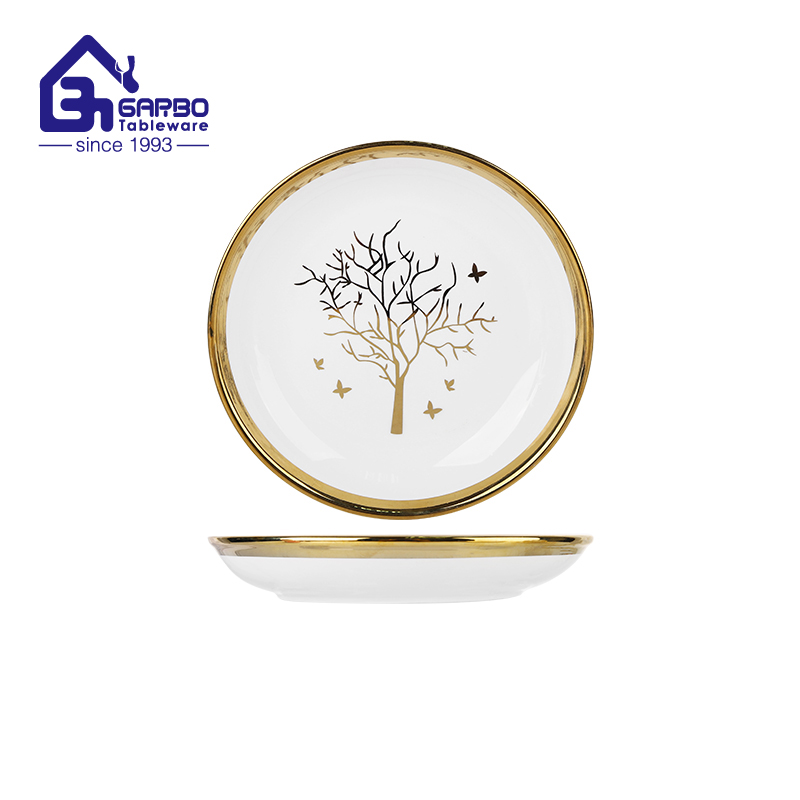 7.95inch Electroplating Design Round Shape Ceramic Plate for Wholesale