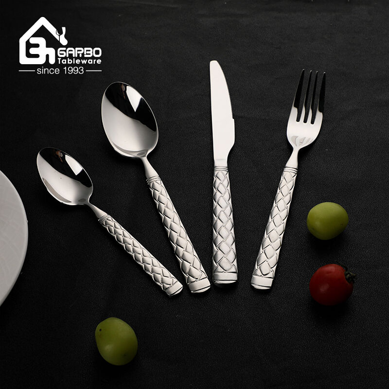 Embossed Handle 18/8 Stainless Steel Cutlery Modern Design Knife Fork Spoon Set