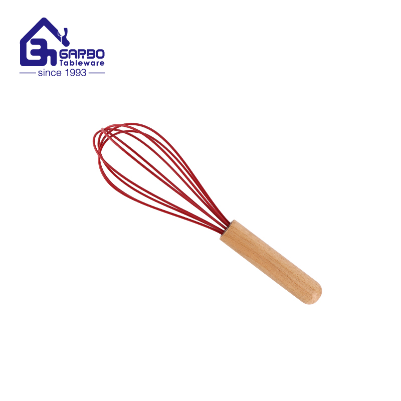 Silicone egg whisk with wooden hanle 8 inches egg beater