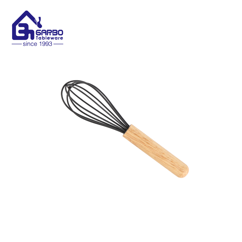 Silicone egg whisk with wooden hanle 8 inches egg beater